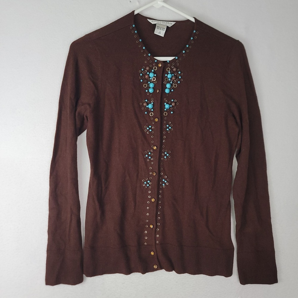Bianca Nygard Vintage Y2K Embellished Cardigan Sweater Brown Women's Small